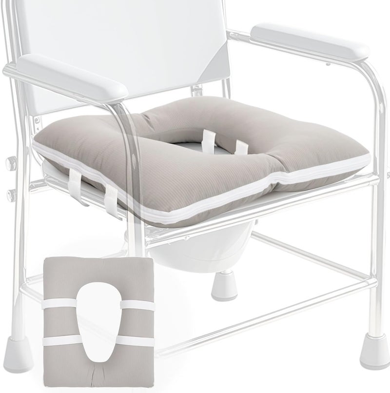 RoamReady Bedside Commode Cushion, Toilet Seat Cushion for Seniors, Washable Soft Padded Toilet Seat with Removable Fabric Cover for Pressure Relief, Wheelchair, Commode Seat with Fixing(Gray) - Image 1